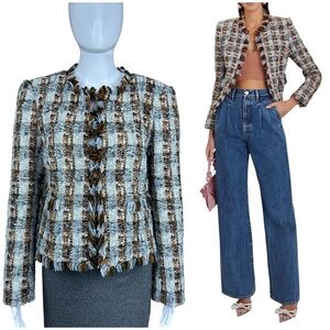 L'AGENCE Angelina Tweed Open Front Wool Blend Blazer Jacket Old Money Preppy - 8